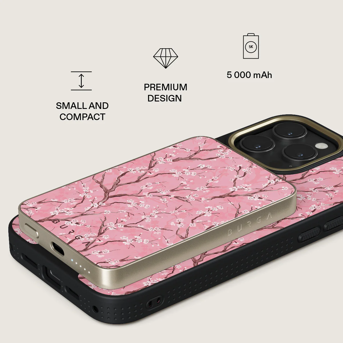 BURGA 5000 mAh vékony MagSafe-kompatibilis powerbank - sakura