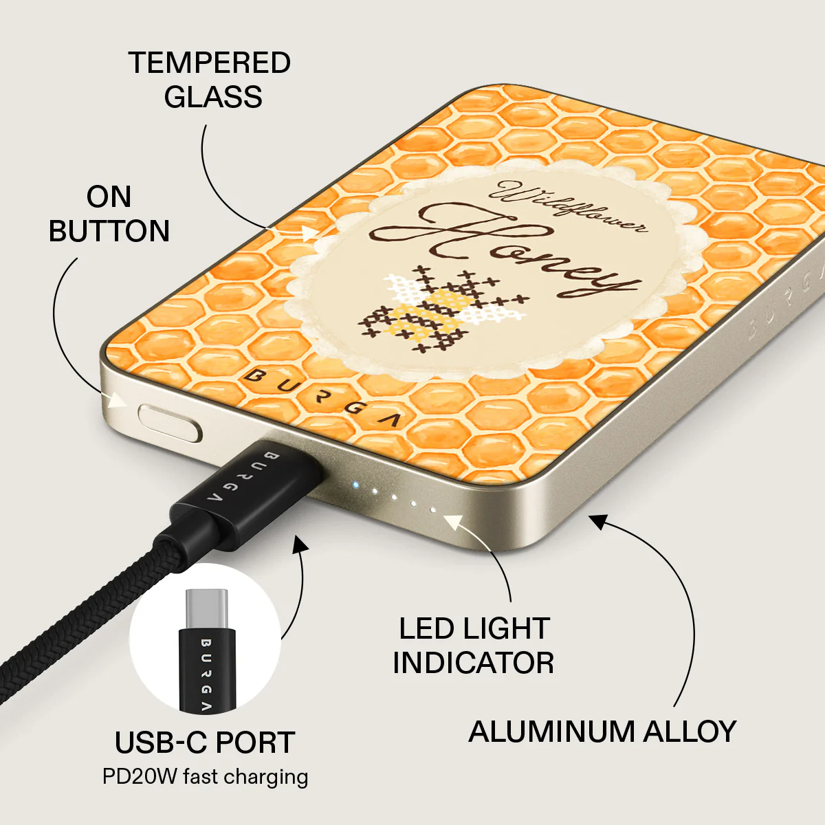 BURGA 5000 mAh vékony MagSafe-kompatibilis powerbank - virágméz