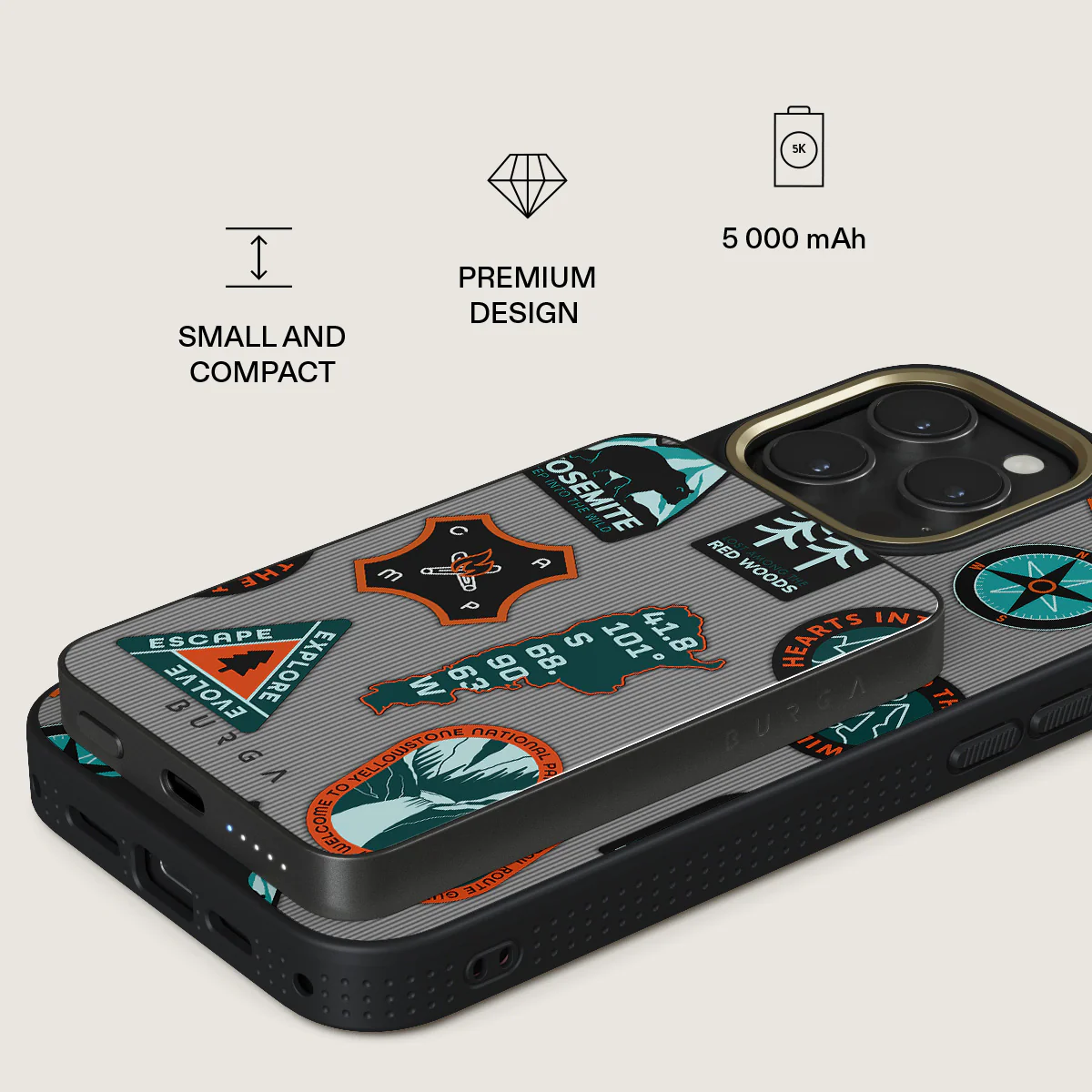 BURGA 5000 mAh vékony MagSafe-kompatibilis powerbank - basecamp