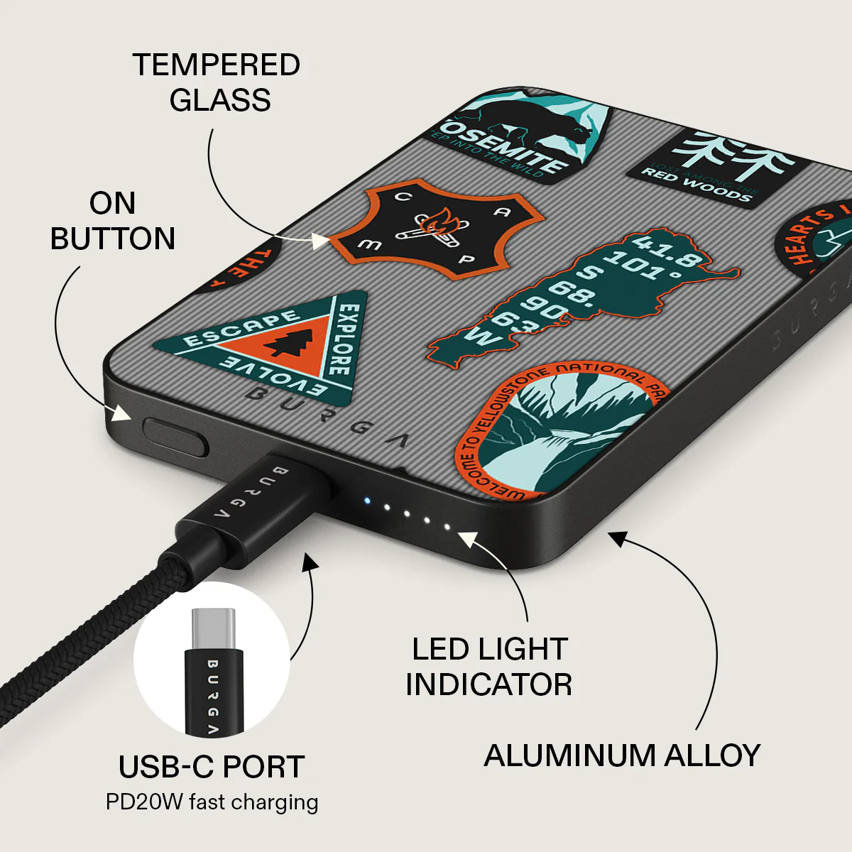 BURGA 5000 mAh vékony MagSafe-kompatibilis powerbank - basecamp