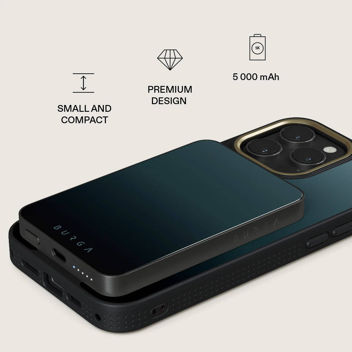 BURGA 5000 mAh vékony MagSafe-kompatibilis powerbank - black hole