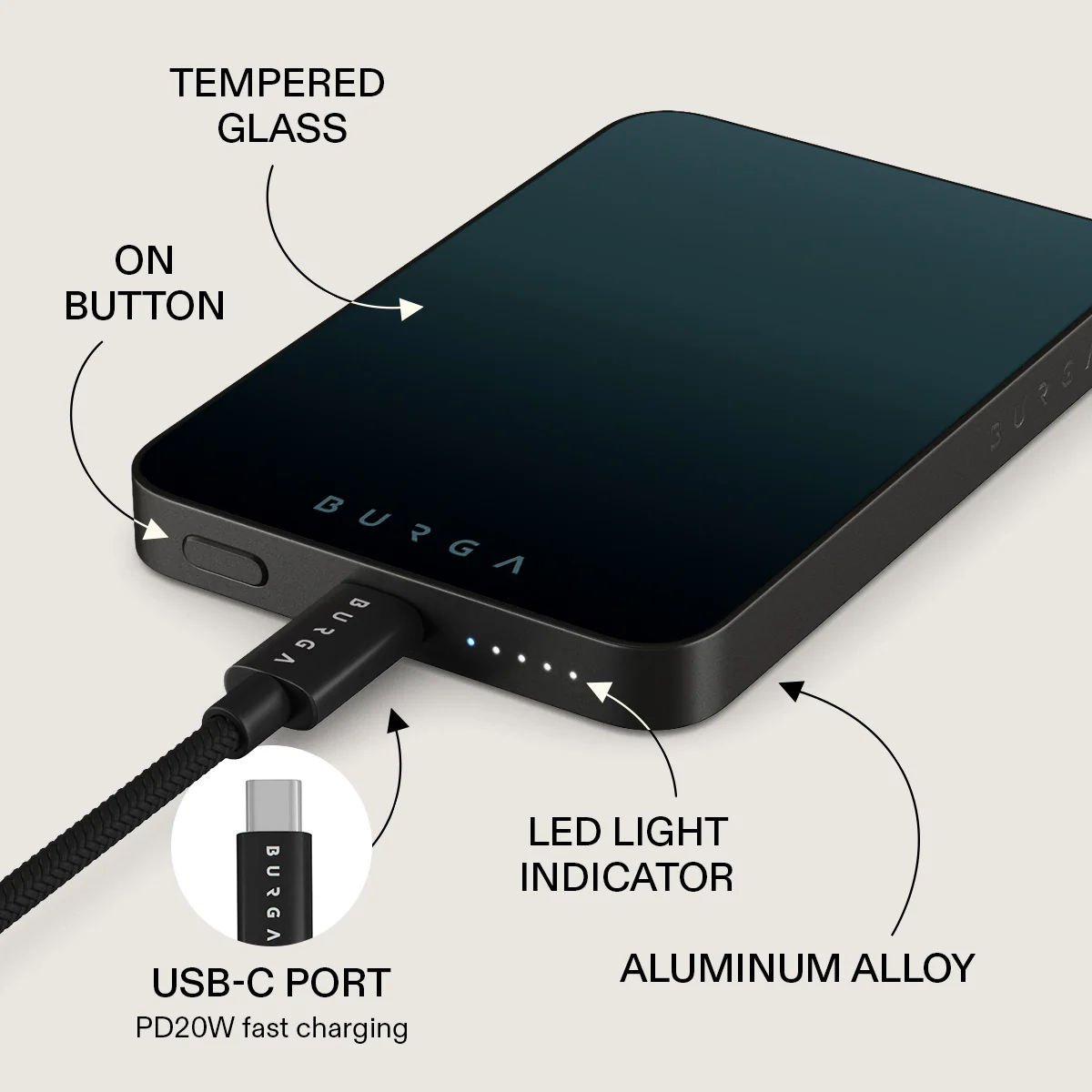 BURGA 5000 mAh vékony MagSafe-kompatibilis powerbank - black hole