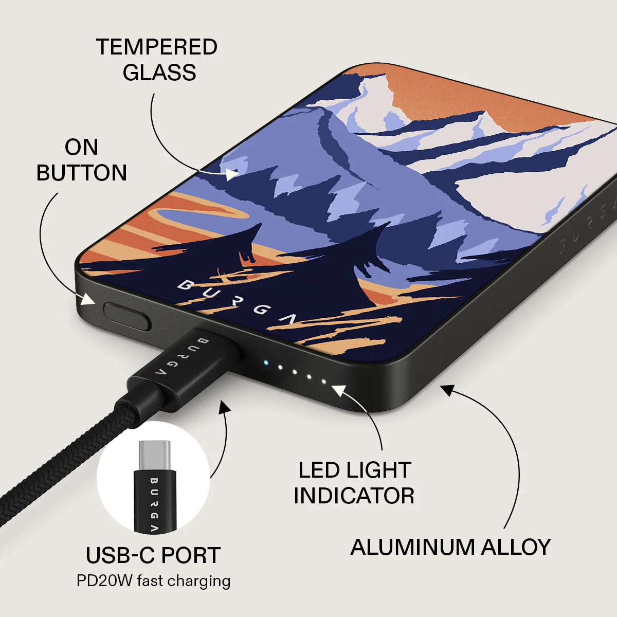 BURGA 5000 mAh vékony MagSafe-kompatibilis powerbank - summit