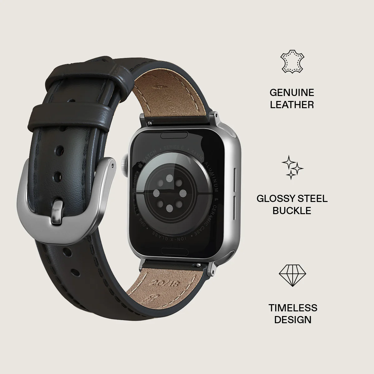 BURGA Apple Watch 38/40/42mm bőrszíj - fekete