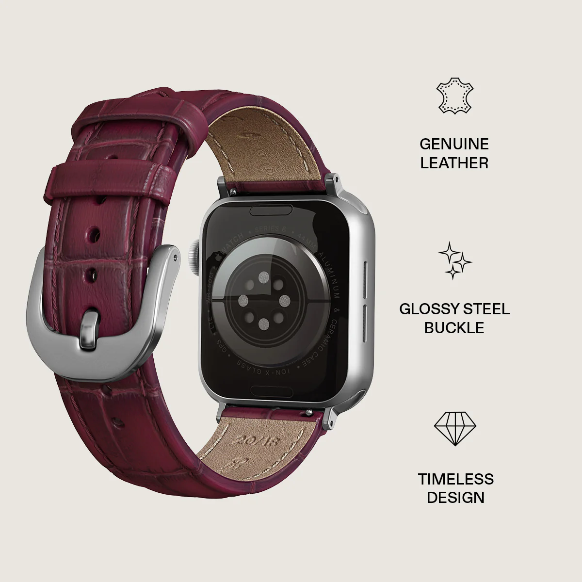 BURGA Apple Watch 45/46mm bőrszíj - burgundi