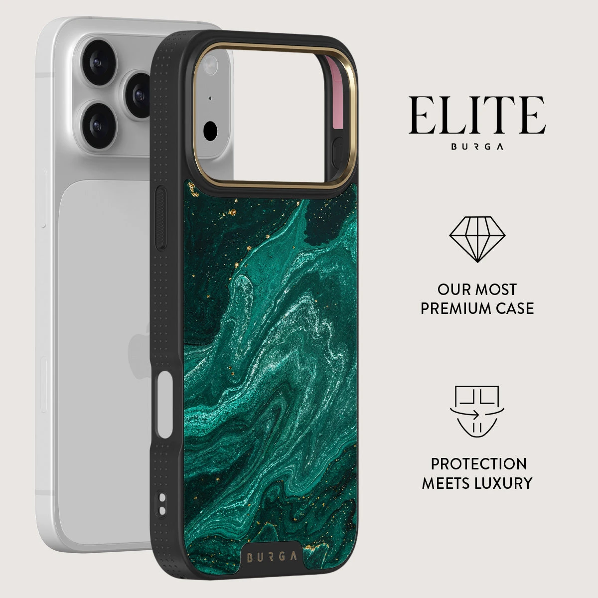 BURGA Elite Gold Ring MagSafe iPhone 18 Pro Max tok - Emerald Pool