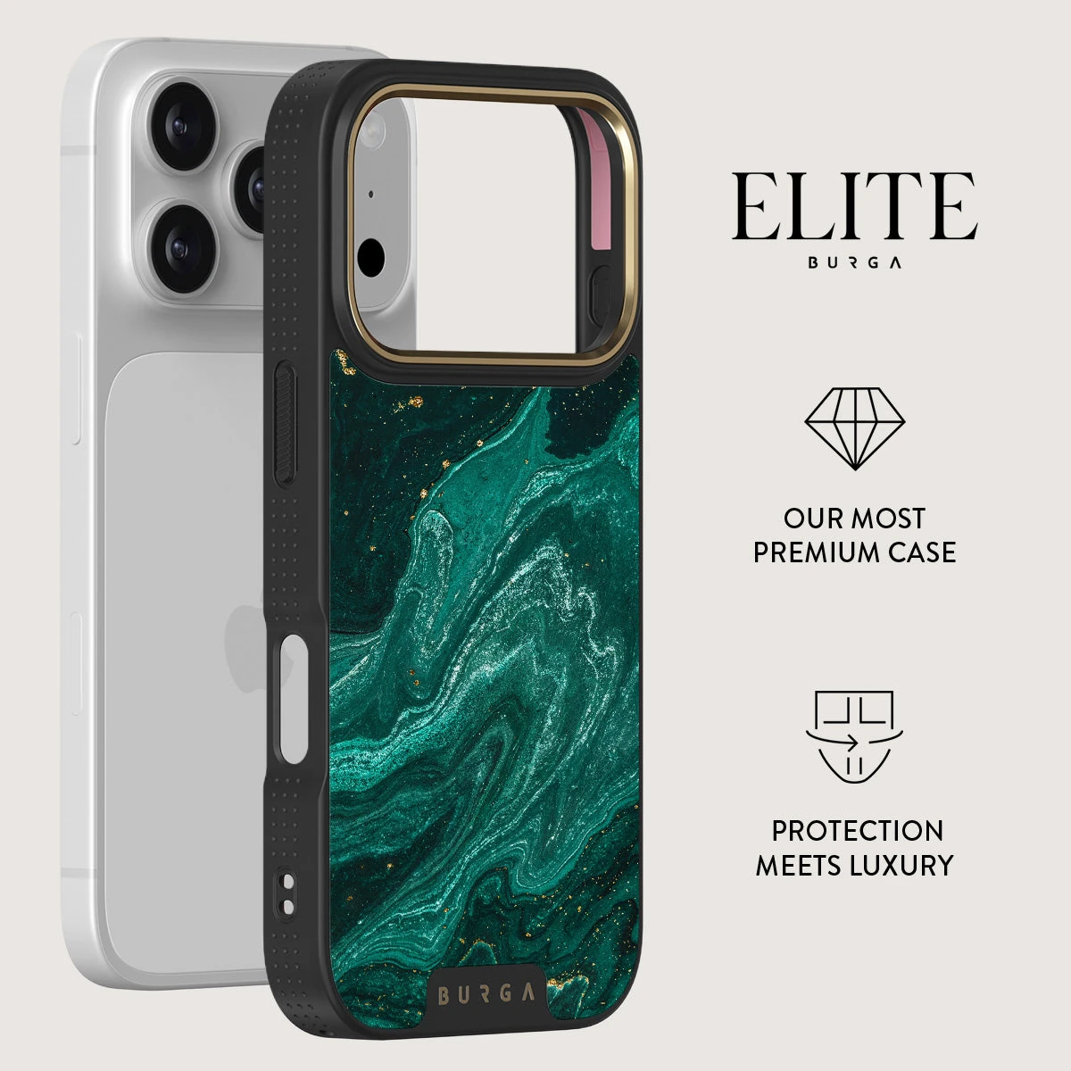 BURGA Elite Gold Ring MagSafe iPhone 18 Pro tok - Emerald Pool
