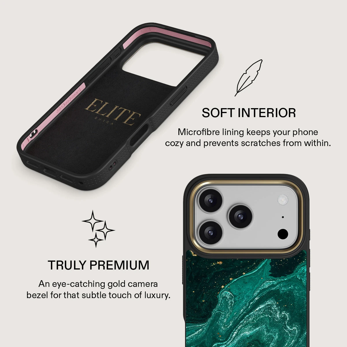 BURGA Elite Gold Ring MagSafe iPhone 18 Pro tok - Emerald Pool