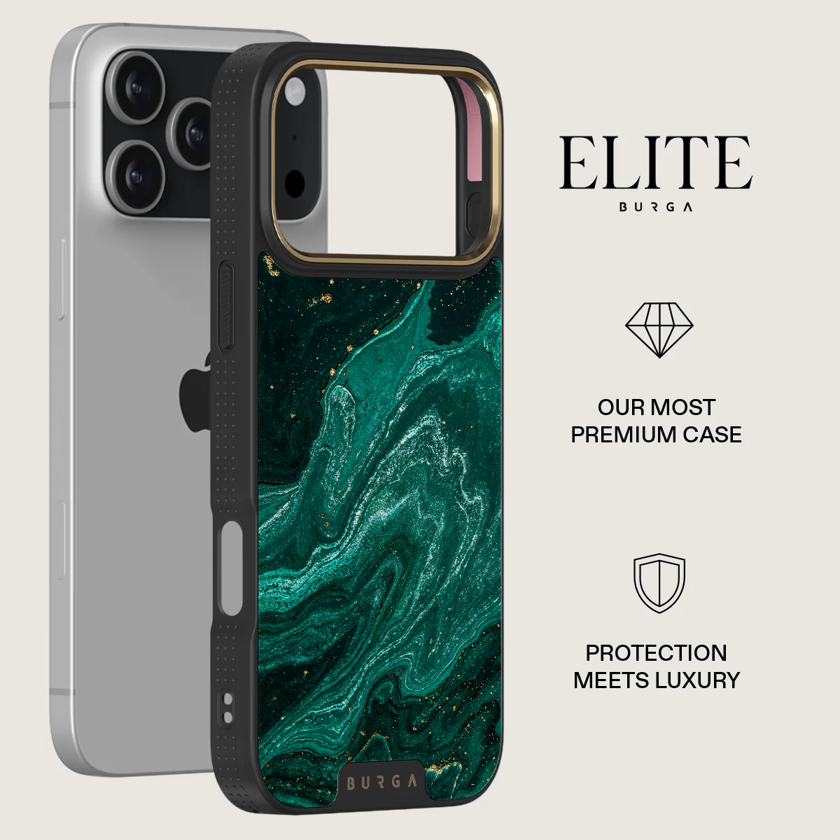 BURGA Elite Gold Ring MagSafe iPhone 17 Pro Max tok - Emerald Pool
