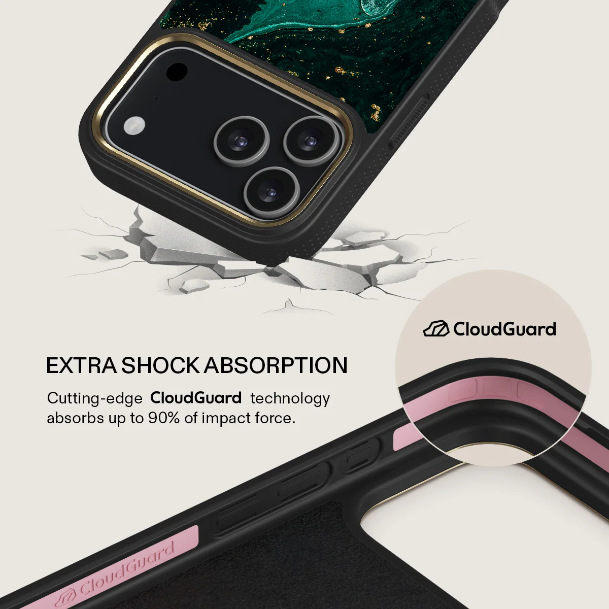 BURGA Elite Gold Ring MagSafe iPhone 17 Pro Max tok - Emerald Pool