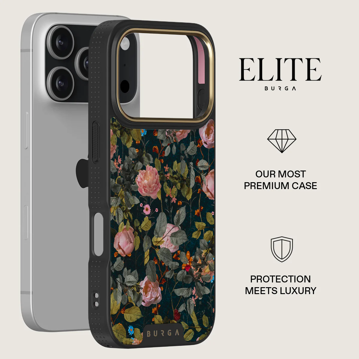 BURGA Elite Gold Ring MagSafe iPhone 17 Pro tok - Bloomy Garden