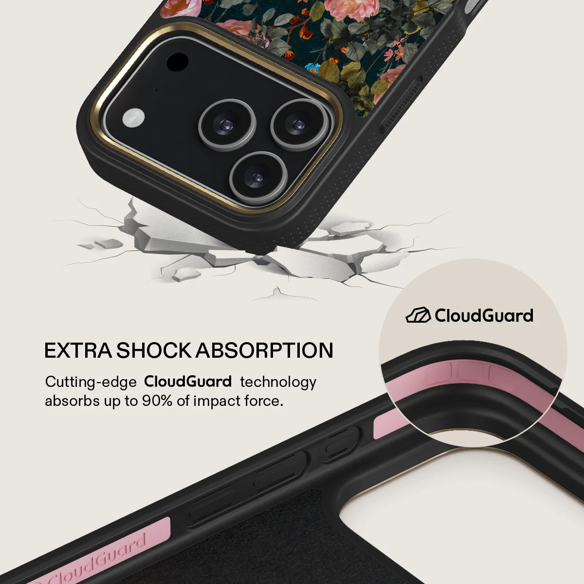 BURGA Elite Gold Ring MagSafe iPhone 17 Pro tok - Bloomy Garden