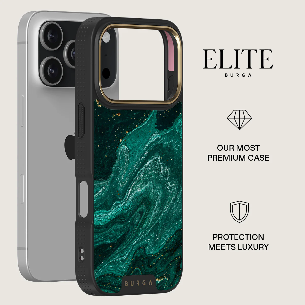 BURGA Elite Gold Ring MagSafe iPhone 17 Pro tok - Emerald Pool