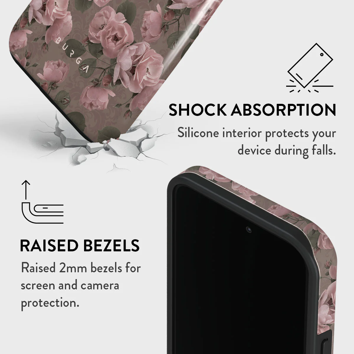 BURGA Tough MagSafe iPhone 15 Pro Max tok - rózsaszín virágok