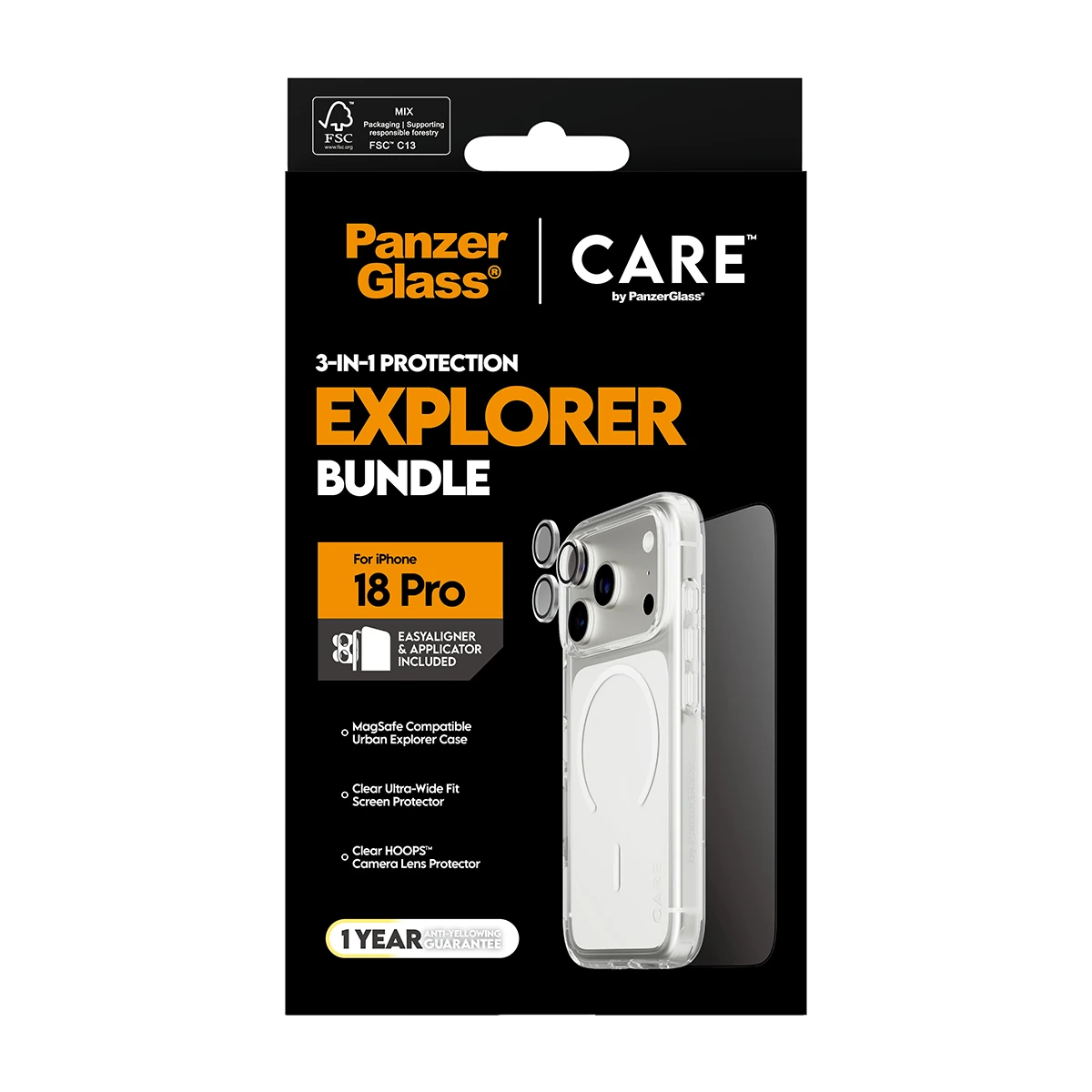 CARE by PanzerGlass Flagship iPhone 18 Pro 3 az 1-ben tok, fólia és kameralencse-védő