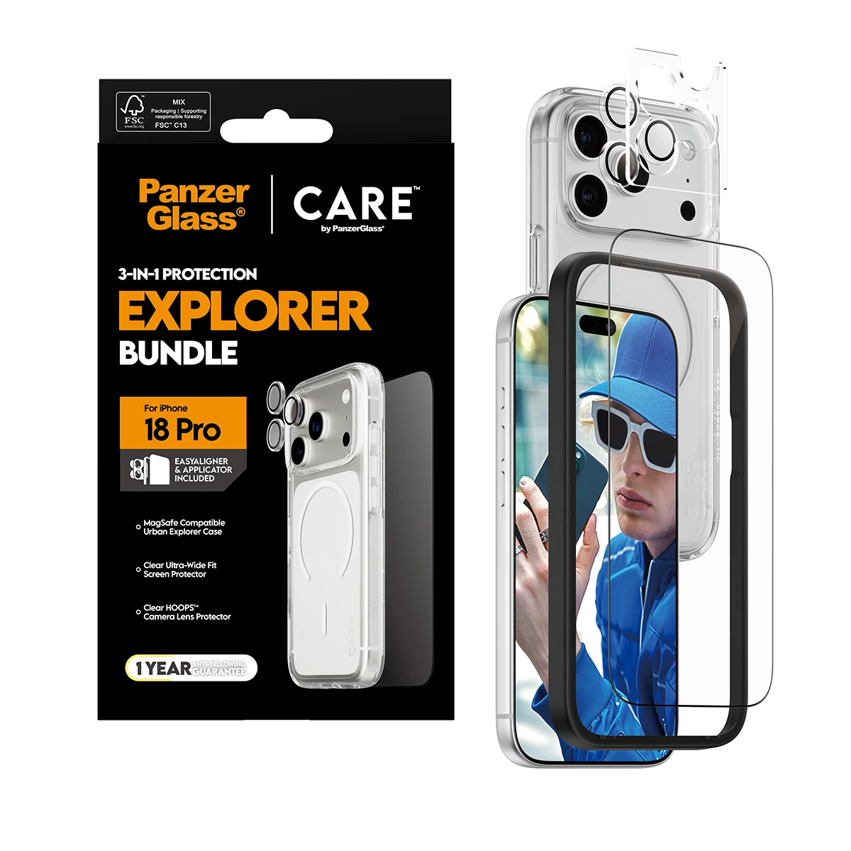 CARE by PanzerGlass Flagship iPhone 18 Pro 3 az 1-ben tok, fólia és kameralencse-védő