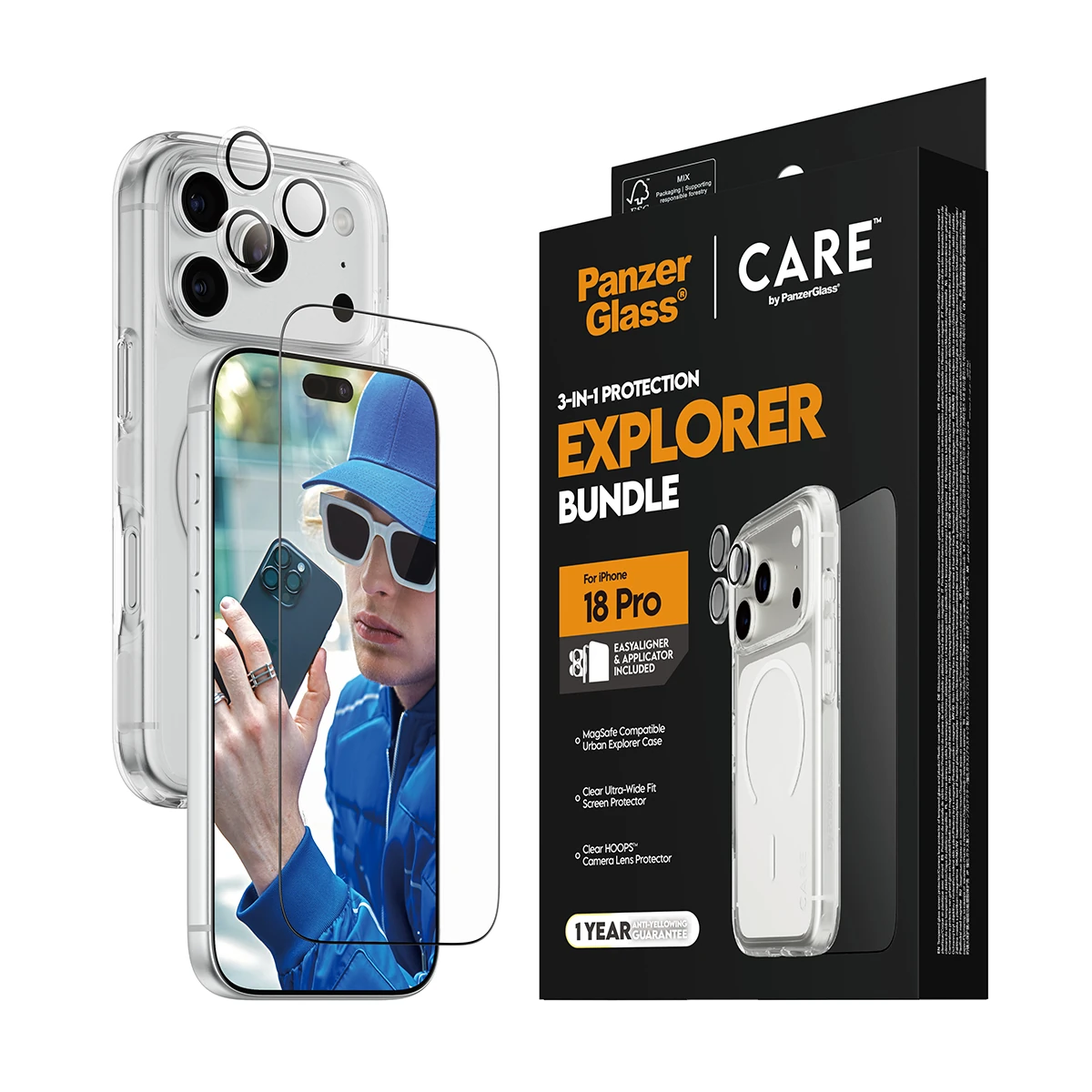 CARE by PanzerGlass Flagship iPhone 18 Pro 3 az 1-ben tok, fólia és kameralencse-védő