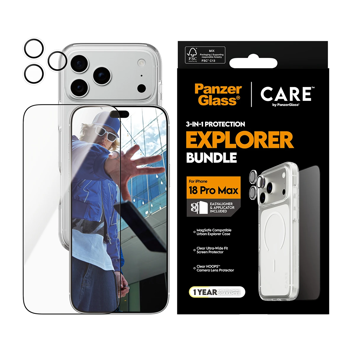 CARE by PanzerGlass Flagship iPhone 18 Pro Max 3 az 1-ben tok, fólia és kameralencse-védő