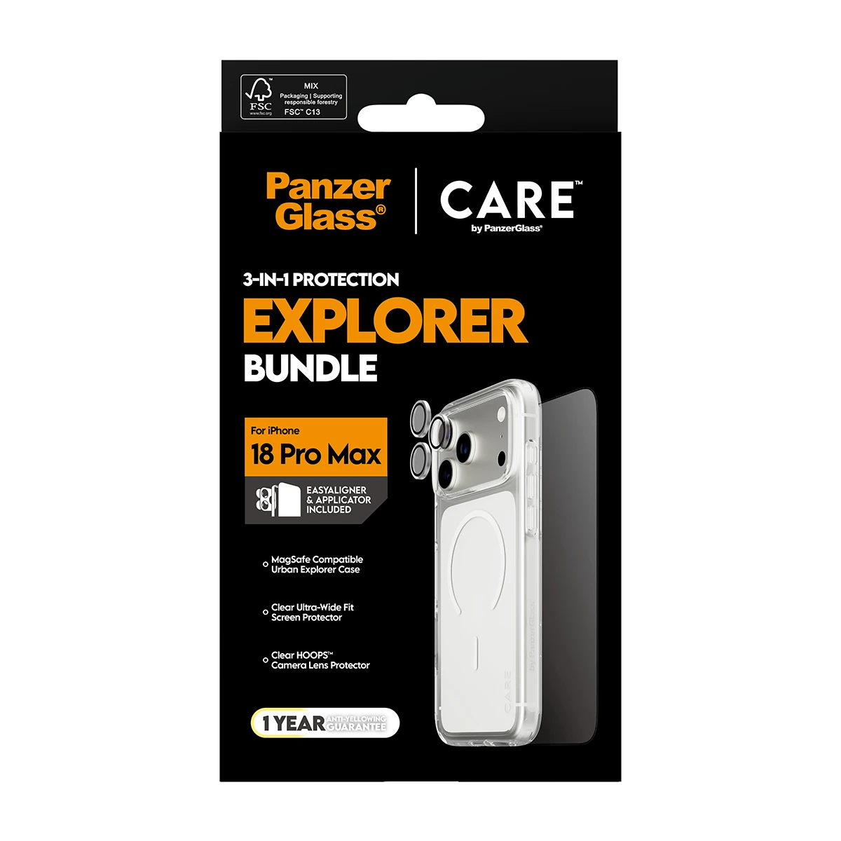 CARE by PanzerGlass Flagship iPhone 18 Pro Max 3 az 1-ben tok, fólia és kameralencse-védő