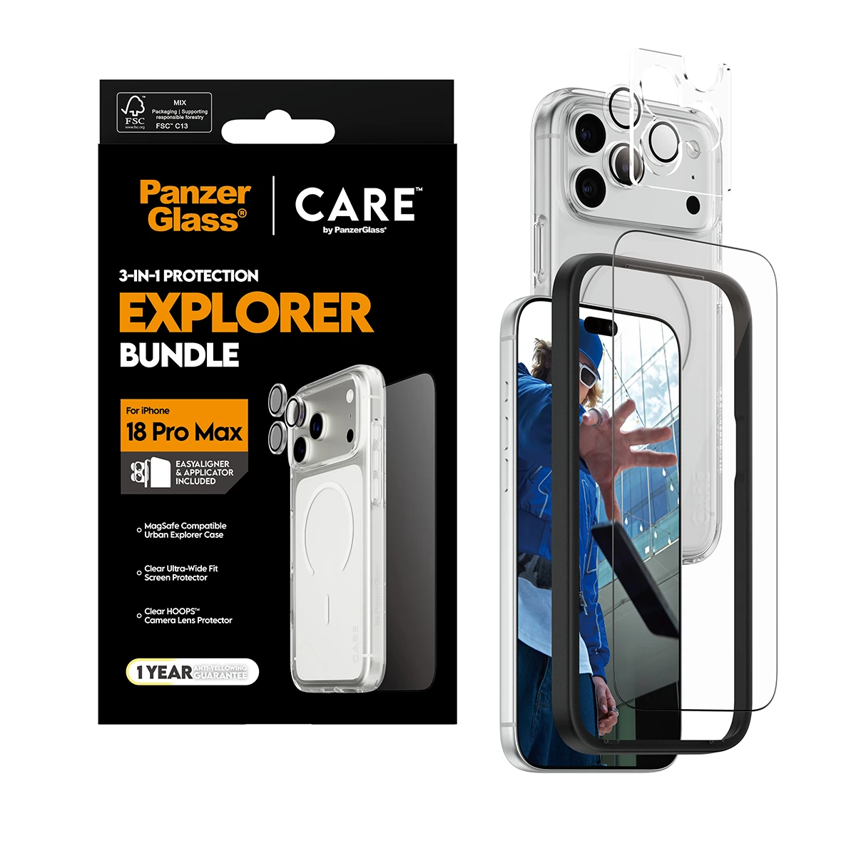 CARE by PanzerGlass Flagship iPhone 18 Pro Max 3 az 1-ben tok, fólia és kameralencse-védő