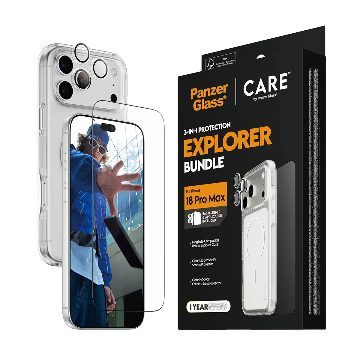 CARE by PanzerGlass Flagship iPhone 18 Pro Max 3 az 1-ben tok, fólia és kameralencse-védő