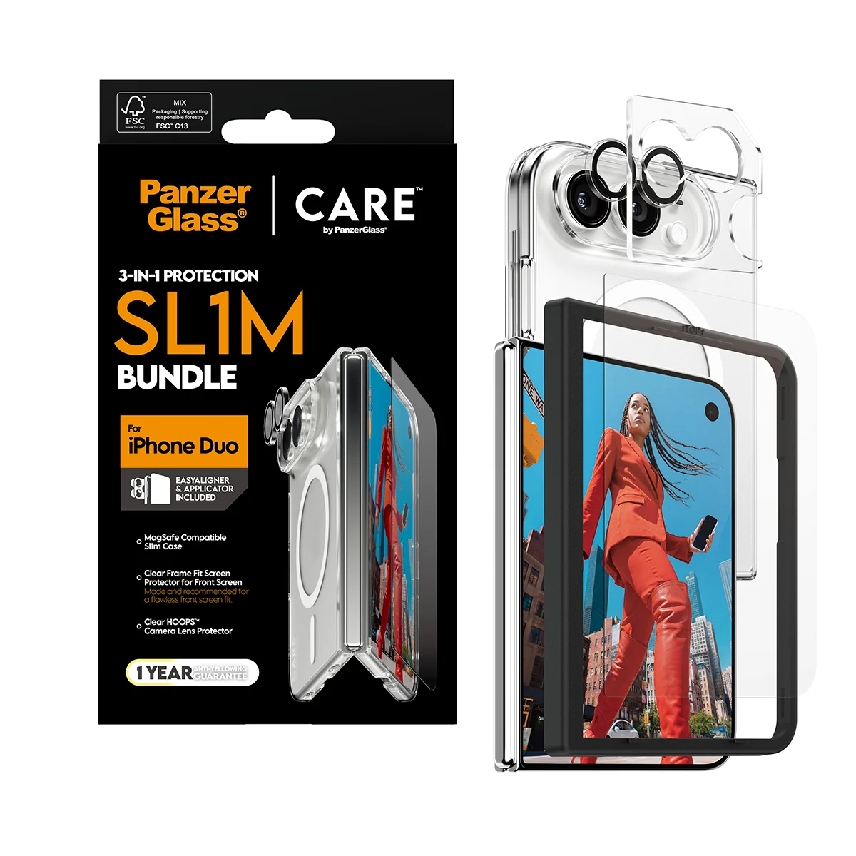 CARE by PanzerGlass 3-in-1 iPhone Duo tok-fólia-kameralencsevédő bundle