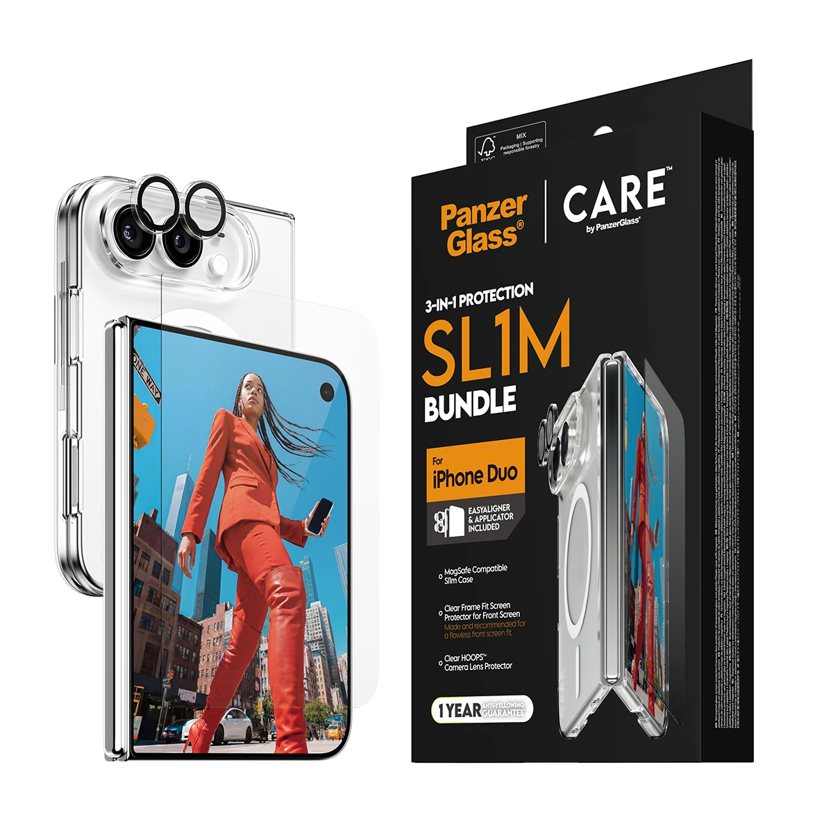 CARE by PanzerGlass 3-in-1 iPhone Duo tok-fólia-kameralencsevédő bundle