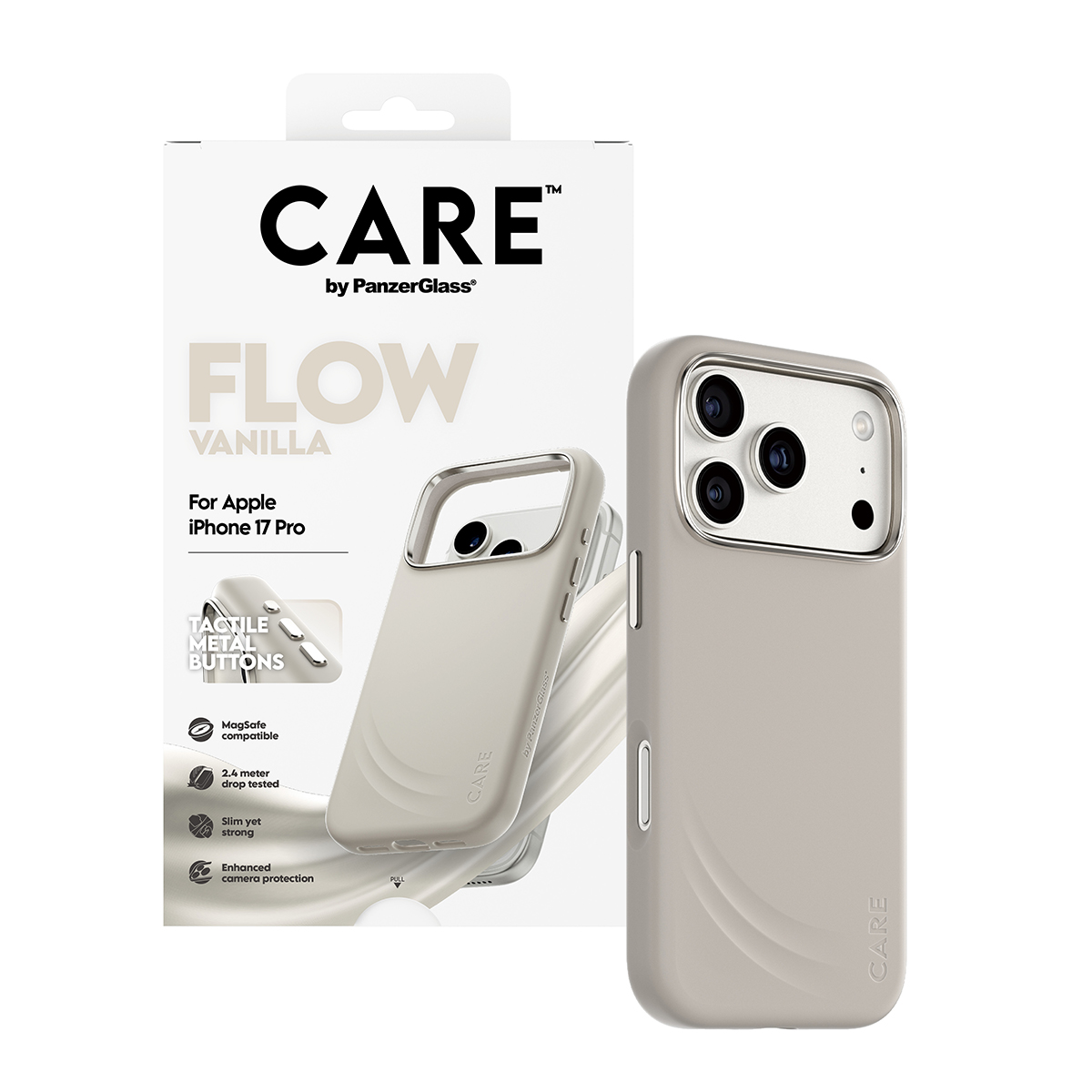 CARE by PanzerGlass Flow iPhone 17 Pro MagSafe tok - vanília