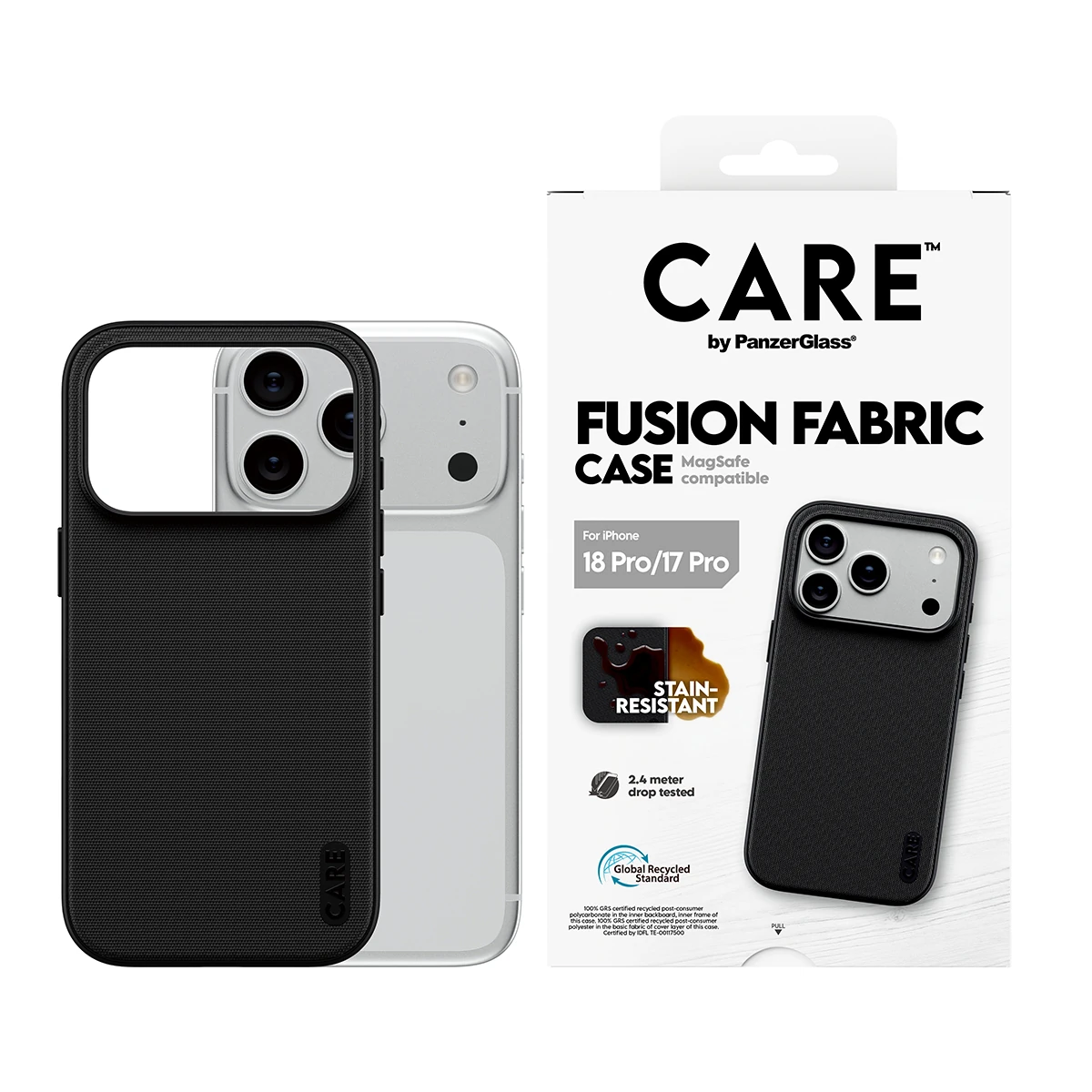 CARE by PanzerGlass Fusion Fabric iPhone 18 Pro / 17 Pro MagSafe tok - fekete