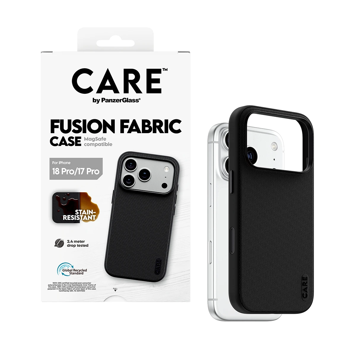 CARE by PanzerGlass Fusion Fabric iPhone 18 Pro / 17 Pro MagSafe tok - fekete
