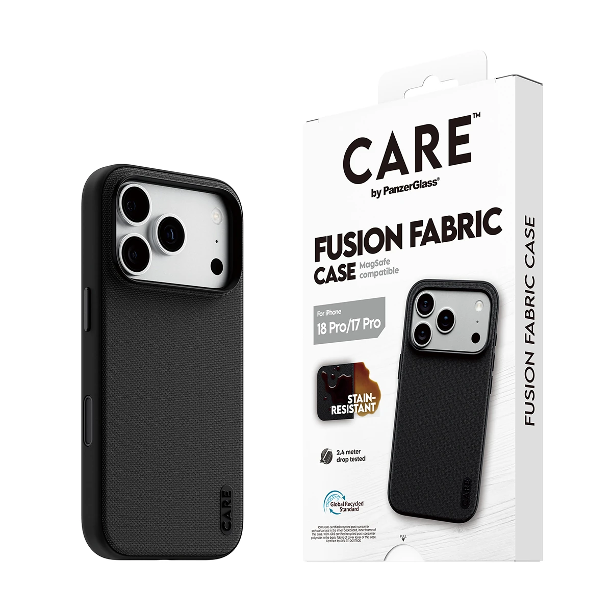 CARE by PanzerGlass Fusion Fabric iPhone 18 Pro / 17 Pro MagSafe tok - fekete