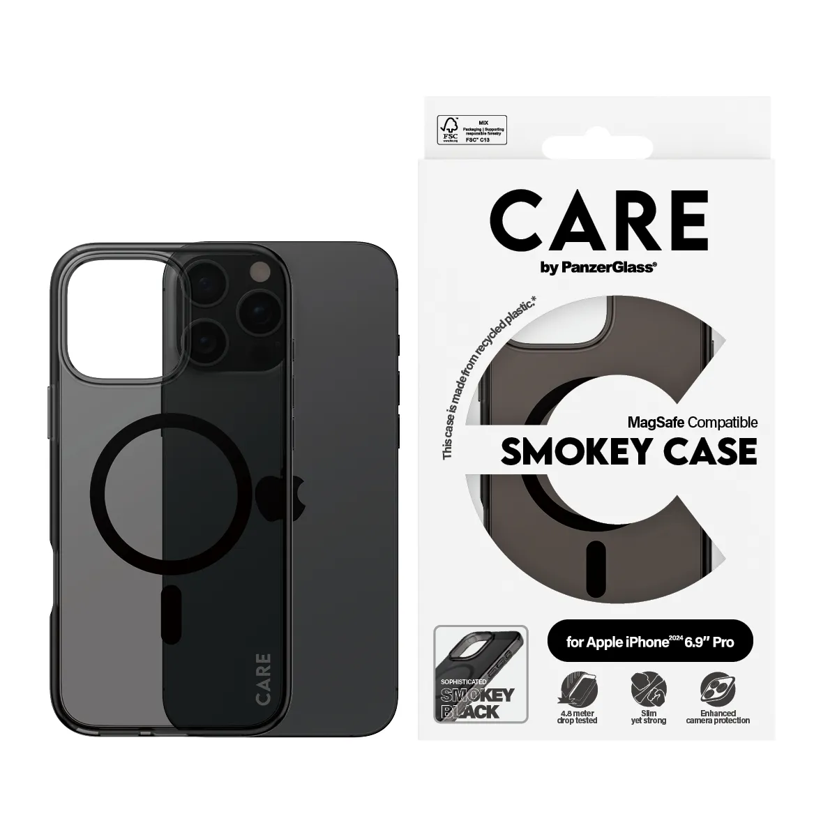 CARE by PanzerGlass MagSafe-kompatibilis iPhone 16 Pro Max tok - fekete áttetsző