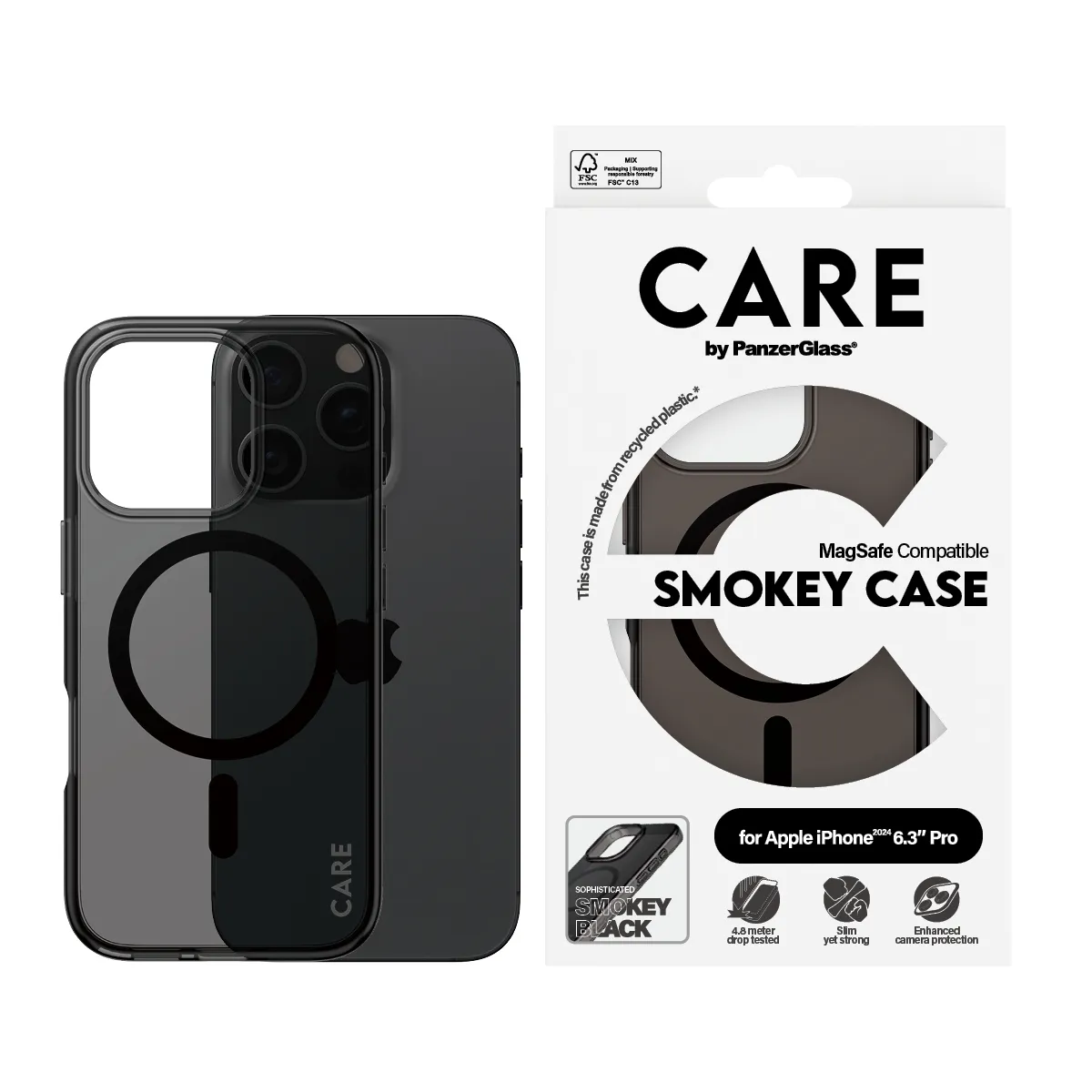 CARE by PanzerGlass MagSafe-kompatibilis iPhone 16 Pro tok - fekete áttetsző