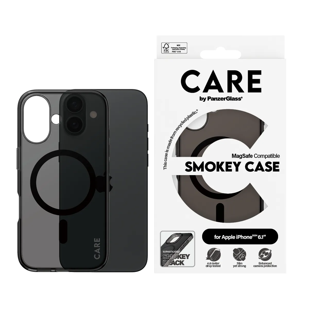 CARE by PanzerGlass MagSafe-kompatibilis iPhone 16 tok - fekete áttetsző