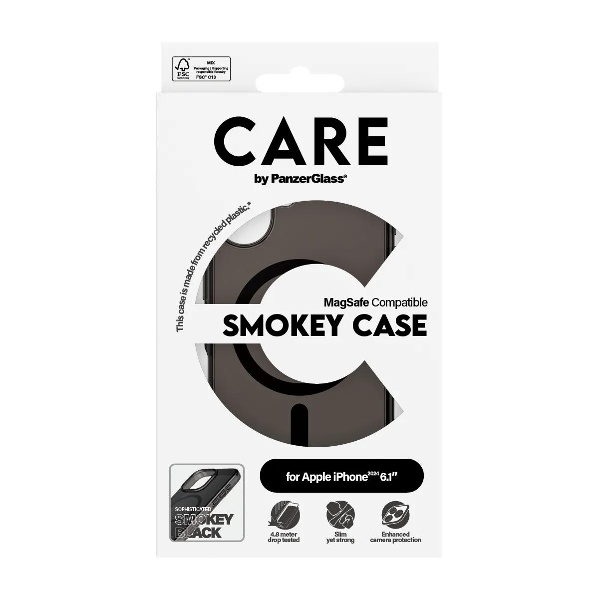 CARE by PanzerGlass MagSafe-kompatibilis iPhone 16 tok - fekete áttetsző