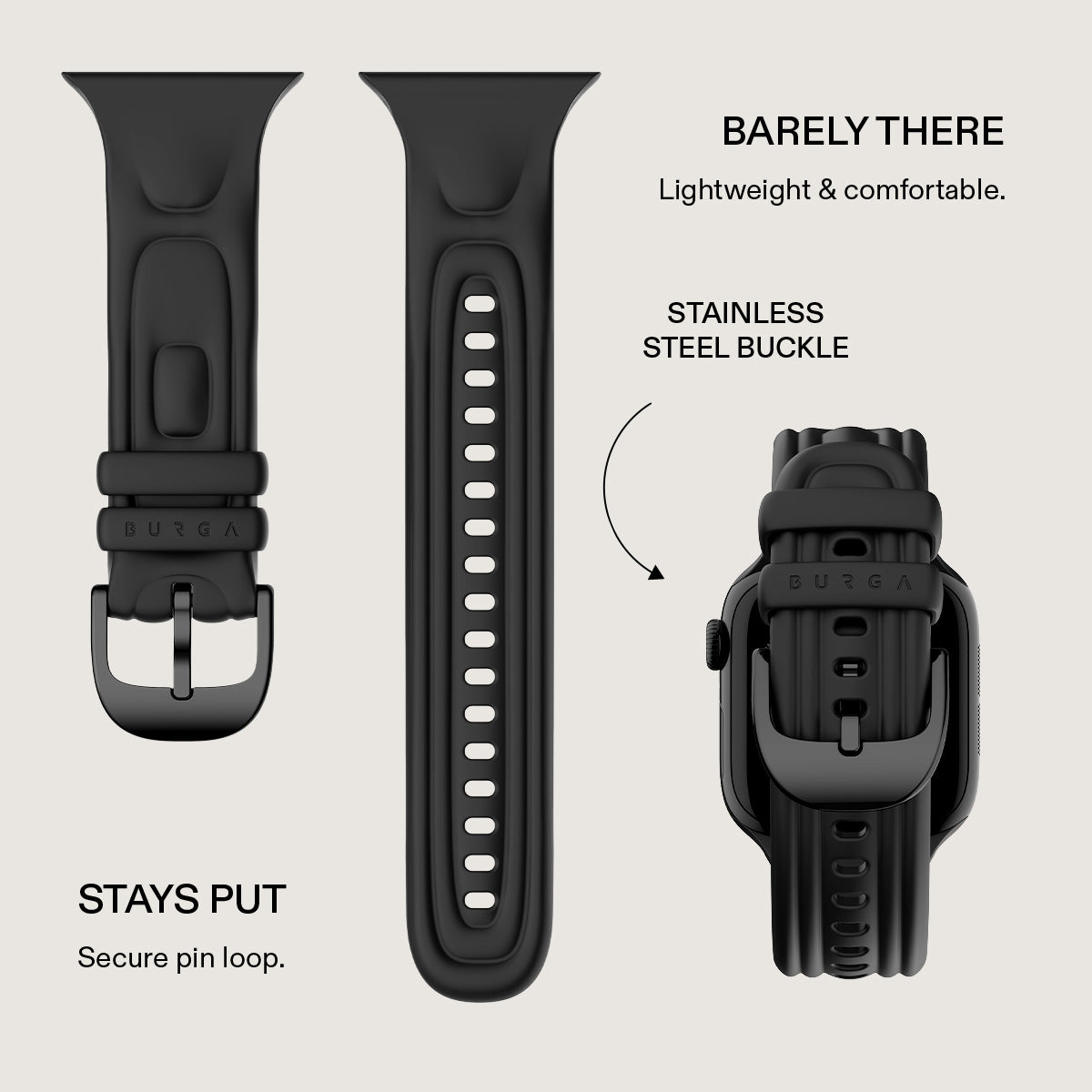BURGA Apple Watch 44/45/46/49mm Cloud gumiszíj - fekete