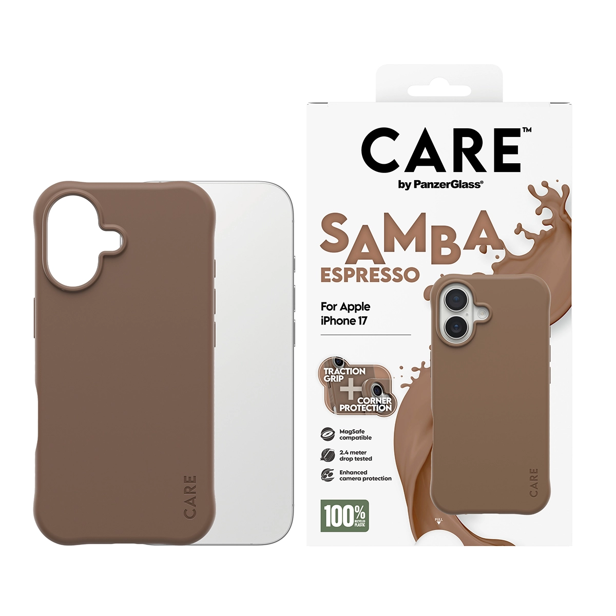 CARE by PanzerGlass Samba iPhone 17 szilikon MagSafe tok - kávé