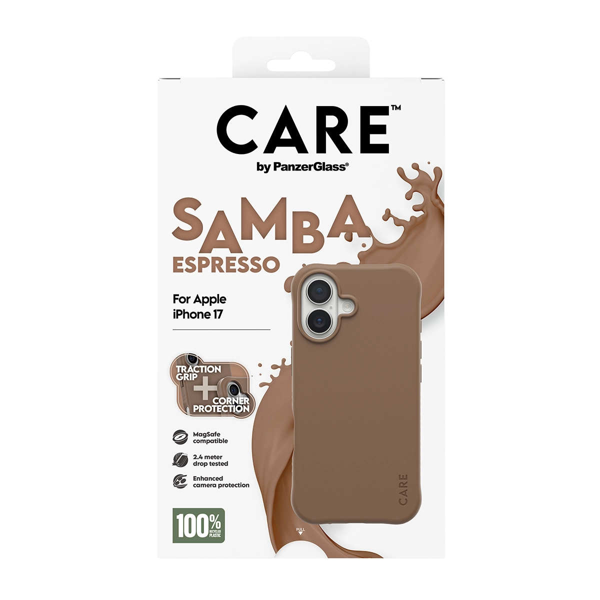 CARE by PanzerGlass Samba iPhone 17 szilikon MagSafe tok - kávé