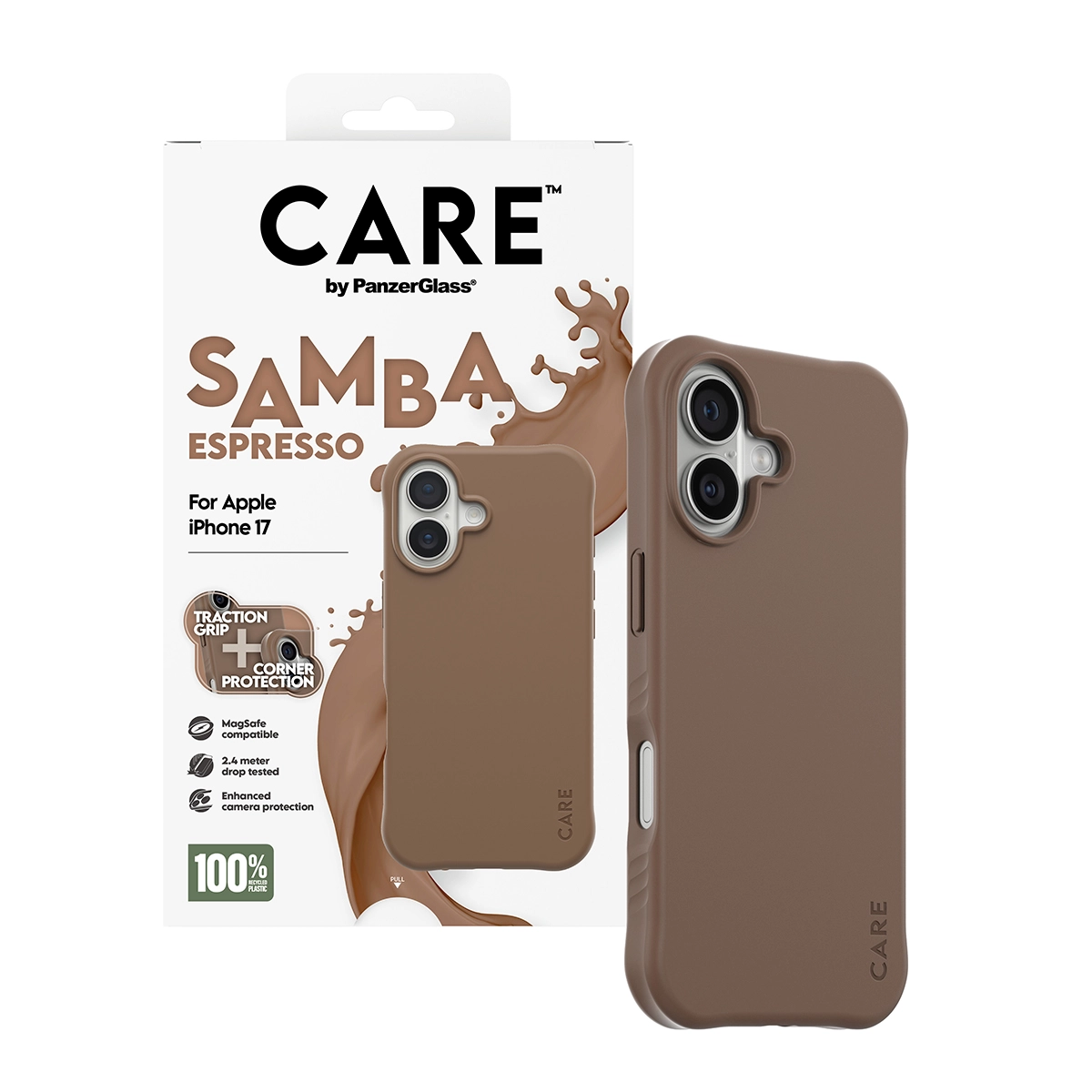 CARE by PanzerGlass Samba iPhone 17 szilikon MagSafe tok - kávé