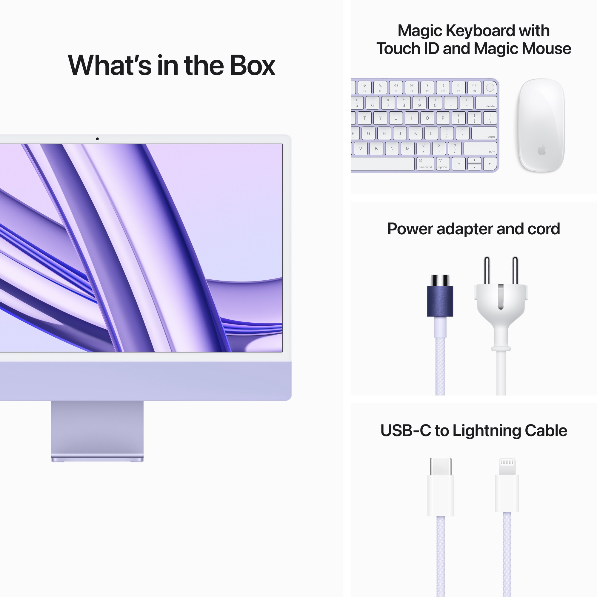 24-inch iMac 4.5K Retina kijelzővel, M3 chippel, 8 magos CPU, 10 magos GPU, 256GB SSD - lila