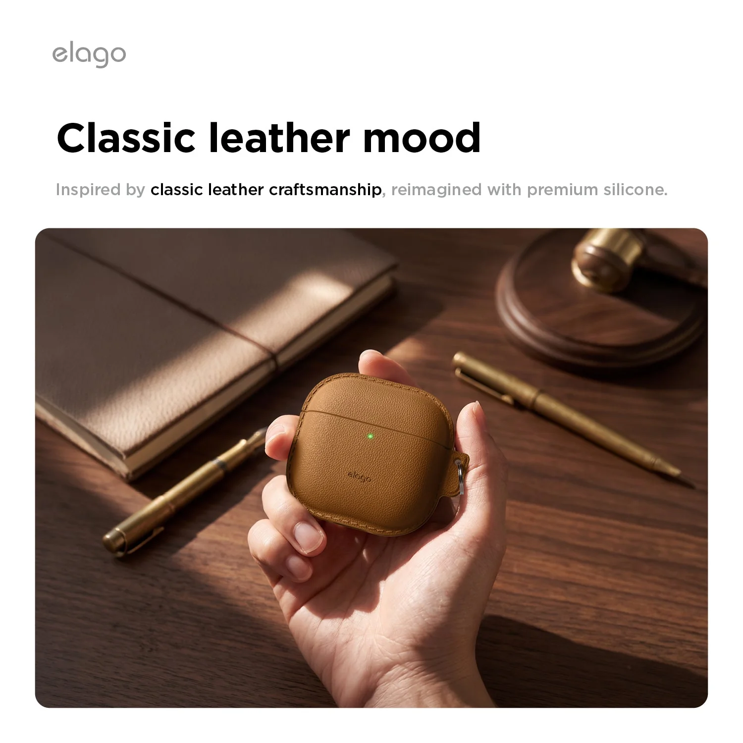 elago Leather-Touch AirPods 5 / 4 szilikon tok - barna