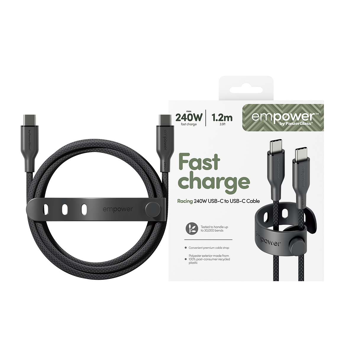 empower by PanzerGlass 240W USB-C 1.2m-es töltőkábel - asztrofekete