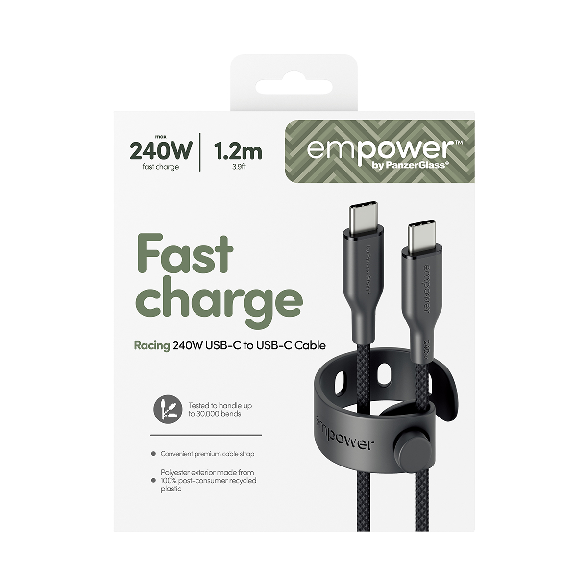 empower by PanzerGlass 240W USB-C 1.2m-es töltőkábel - asztrofekete
