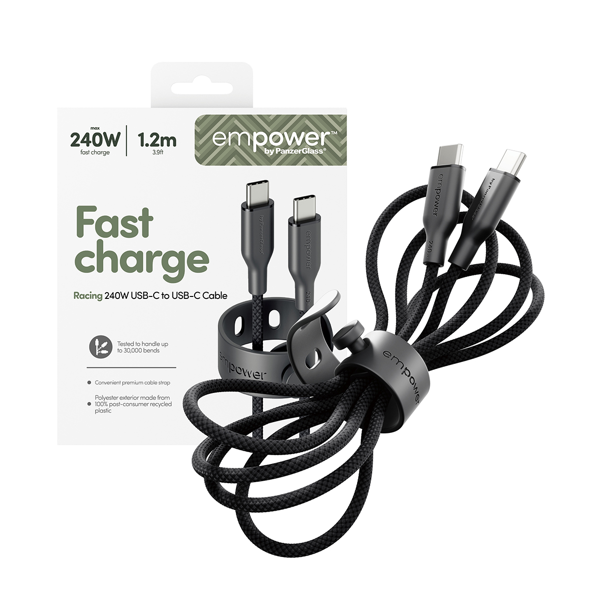 empower by PanzerGlass 240W USB-C 1.2m-es töltőkábel - asztrofekete