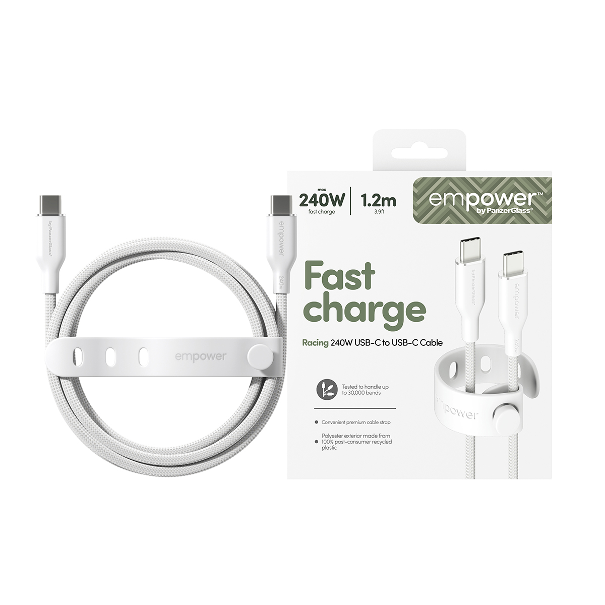 empower by PanzerGlass 240W USB-C 1.2m-es töltőkábel - ezüst fehér