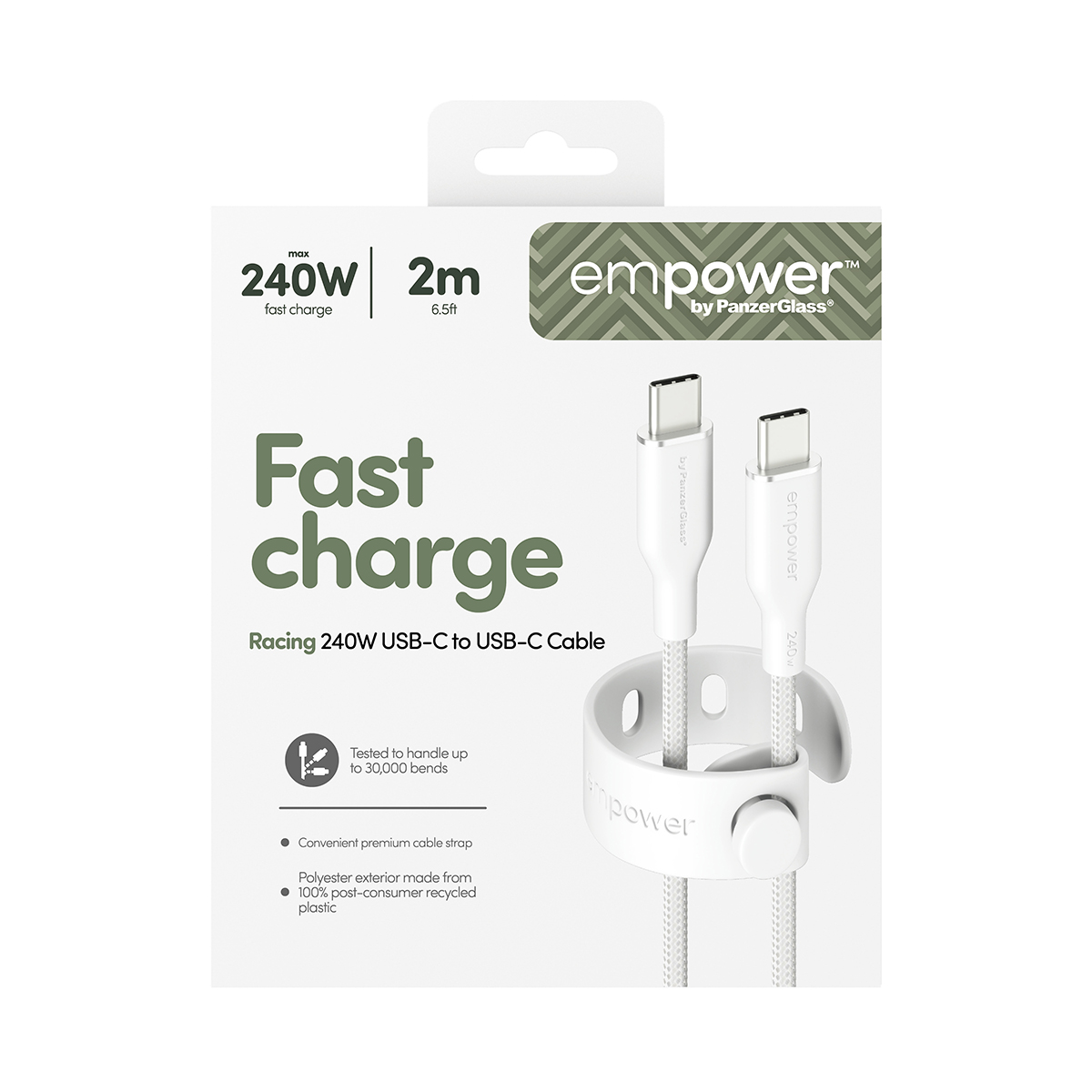 empower by PanzerGlass 240W USB-C 2m-es töltőkábel - ezüst fehér