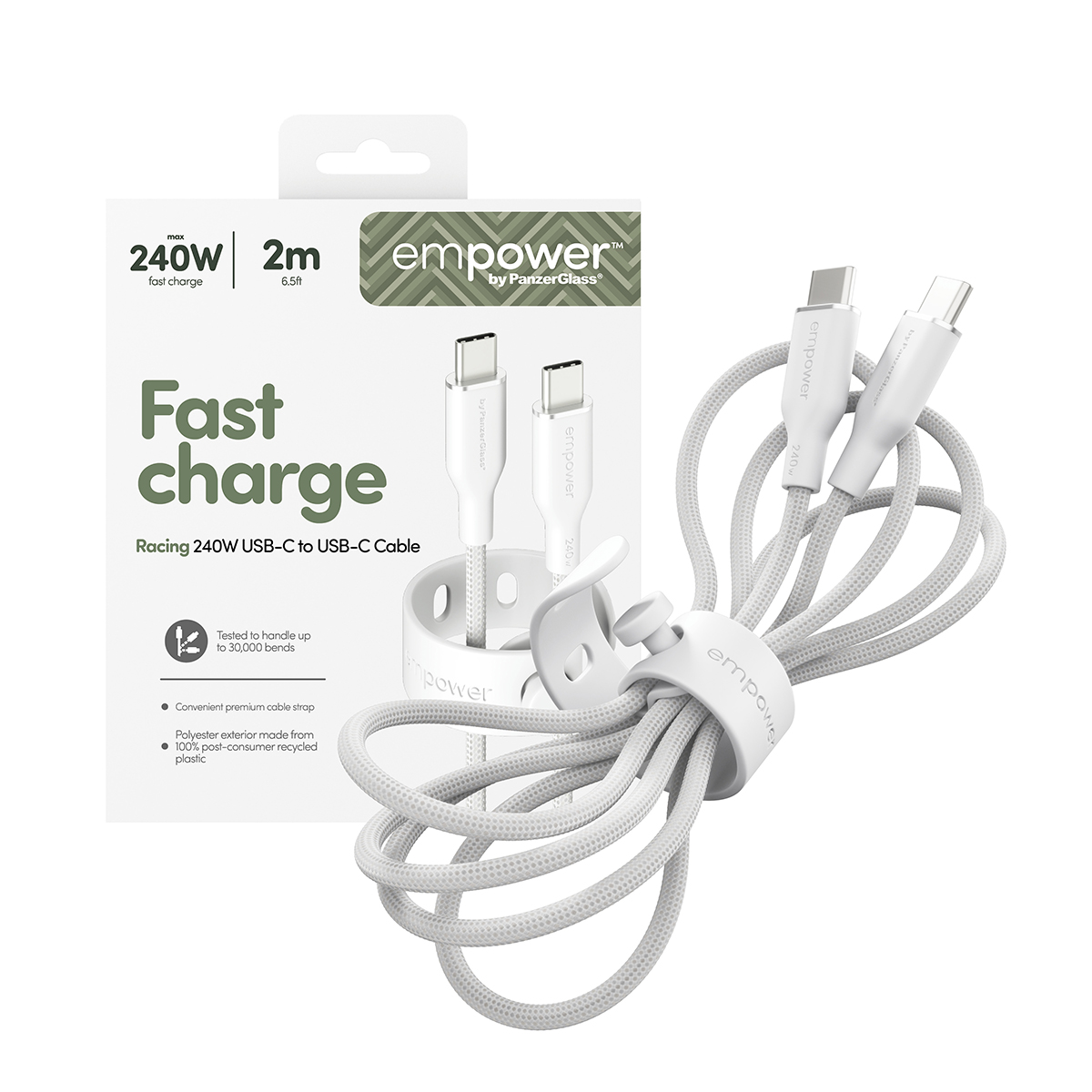 empower by PanzerGlass 240W USB-C 2m-es töltőkábel - ezüst fehér
