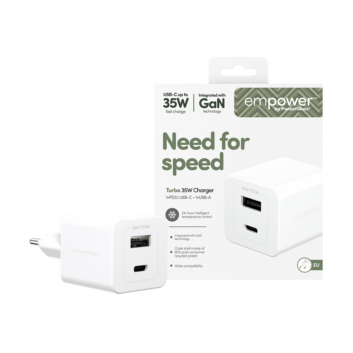 empower by PanzerGlass 35W USB-C + USB-A töltő adapter