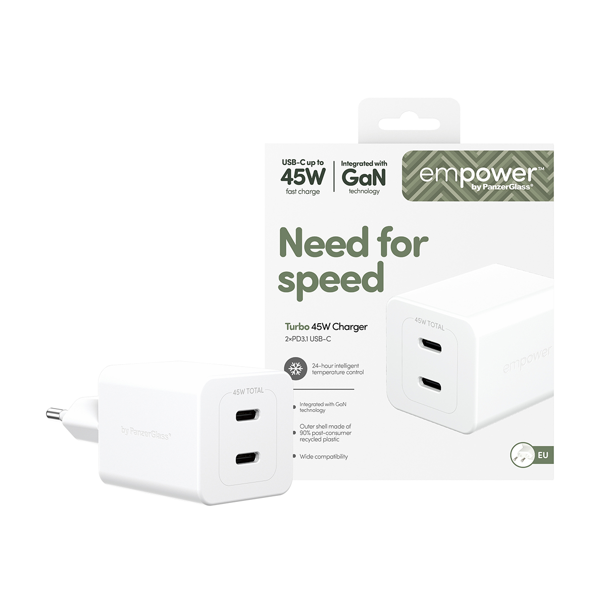 empower by PanzerGlass 45W kétportos USB-C töltő adapter