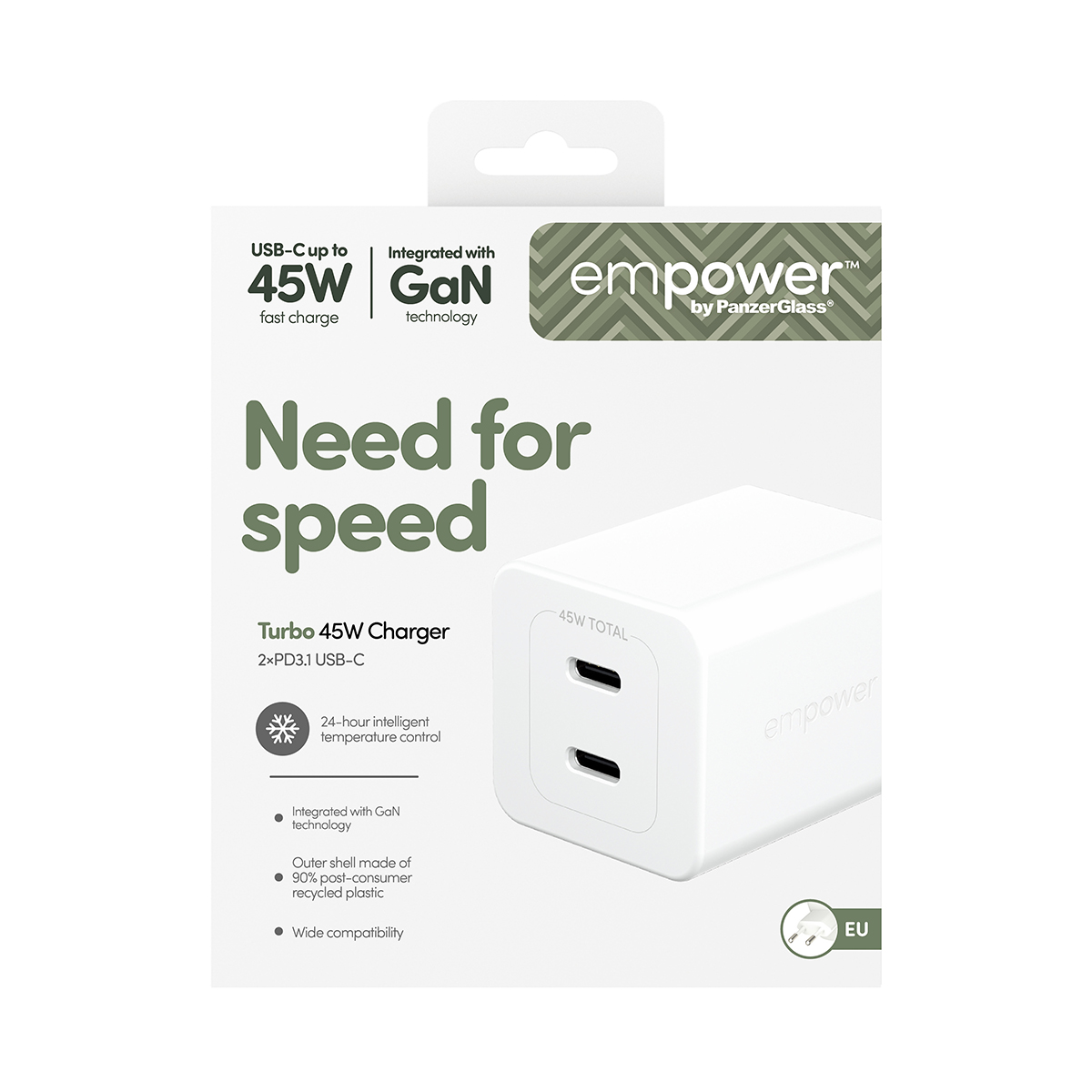 empower by PanzerGlass 45W kétportos USB-C töltő adapter